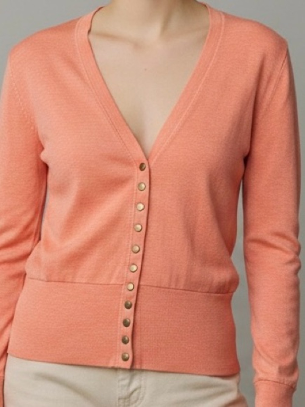 Color Story Coral-Orange Button-Front V-Neck Cardigan